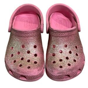Crocs Pink Glitter Classic Clog Sandal Shoes Unisex Kids Size C9